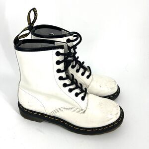 Dr Martens Combat Boots Size 7 Womens White Patent Leather Punk Grunge 90s 1460
